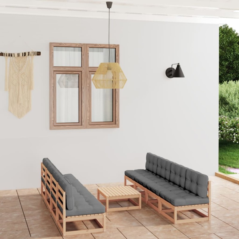 vidaXL Juego de muebles de jardín 9 pzas y cojines madera pino maciza vidaXL Juego de muebles de jardín 9 pzas y cojines madera pino maciza