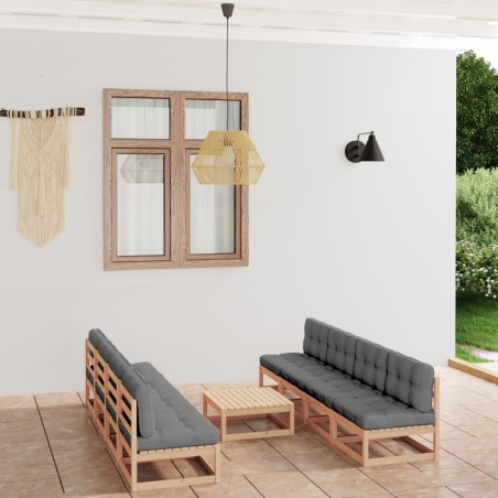 vidaXL Juego de muebles de jardín 9 pzas y cojines madera pino maciza