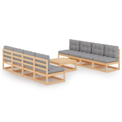 vidaXL Juego de muebles de jardín 9 pzas y cojines madera pino maciza