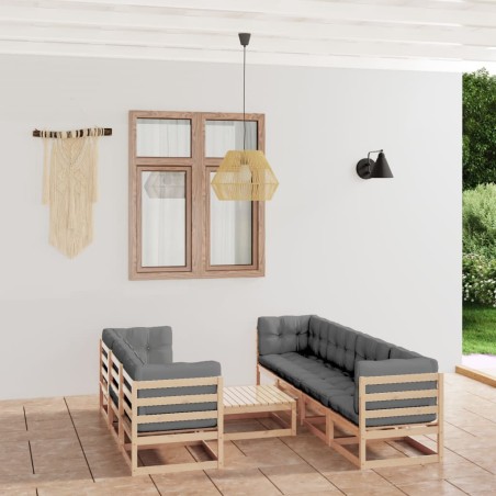 vidaXL Juego de muebles de jardín 8 pzas y cojines madera maciza pino