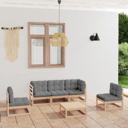 vidaXL Muebles de jardín 6 piezas con cojines de madera de pino maciza