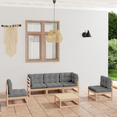 vidaXL Muebles de jardín 6 piezas con cojines de madera de pino maciza