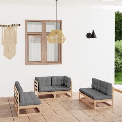 vidaXL Juego de muebles de jardín 6 pzas y cojines madera pino maciza