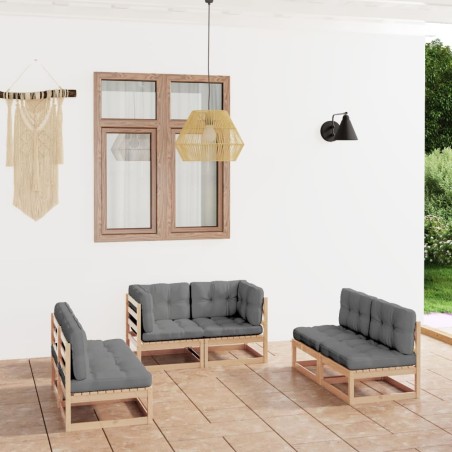 vidaXL Juego de muebles de jardín 6 pzas y cojines madera pino maciza