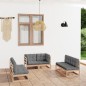 vidaXL Juego de muebles de jardín 6 pzas y cojines madera pino maciza vidaXL Juego de muebles de jardín 6 pzas y cojines madera pino maciza