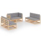 vidaXL Juego de muebles de jardín 6 pzas y cojines madera pino maciza vidaXL Juego de muebles de jardín 6 pzas y cojines madera pino maciza