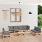 vidaXL Juego de muebles de jardín 9 pzas y cojines madera pino maciza vidaXL Juego de muebles de jardín 9 pzas y cojines madera pino maciza