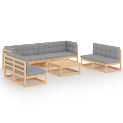 vidaXL Juego de muebles de jardín 9 pzas y cojines madera pino maciza