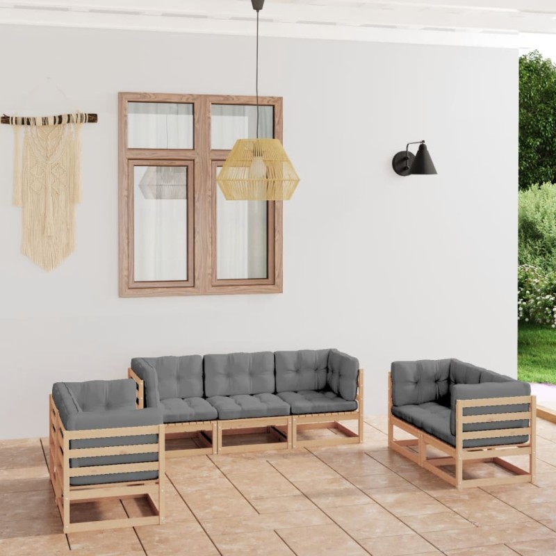 vidaXL Muebles de jardín 7 piezas con cojines de madera de pino maciza vidaXL Muebles de jardín 7 piezas con cojines de madera de pino maciza