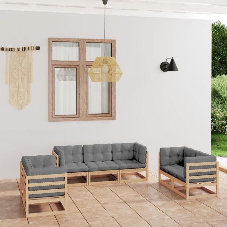 vidaXL Muebles de jardín 7 piezas con cojines de madera de pino maciza