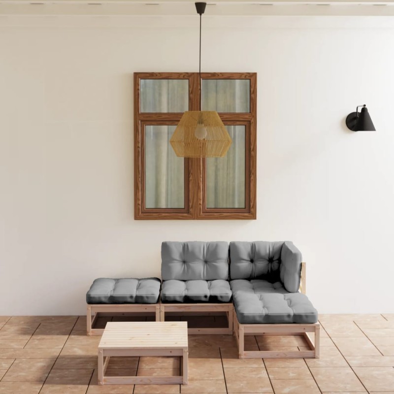 vidaXL Juego de muebles de jardín 5 pzas y cojines madera pino maciza vidaXL Juego de muebles de jardín 5 pzas y cojines madera pino maciza