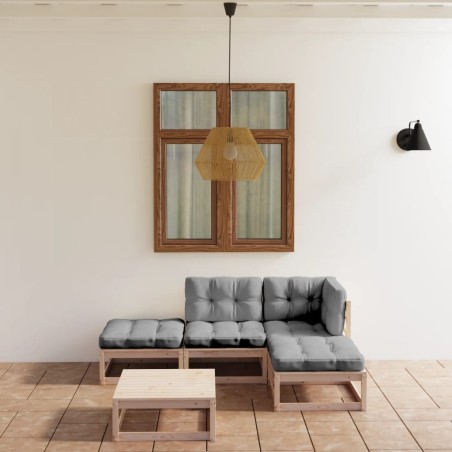 vidaXL Juego de muebles de jardín 5 pzas y cojines madera pino maciza
