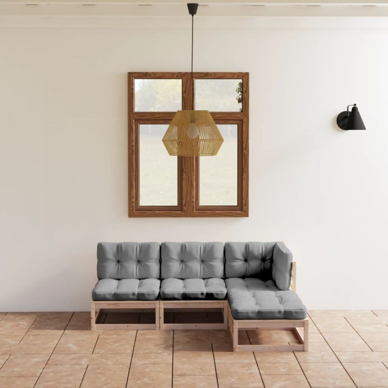 vidaXL Juego de muebles de jardín 4 pzas y cojines madera pino maciza vidaXL Juego de muebles de jardín 4 pzas y cojines madera pino maciza