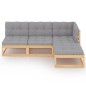 vidaXL Juego de muebles de jardín 4 pzas y cojines madera pino maciza vidaXL Juego de muebles de jardín 4 pzas y cojines madera pino maciza