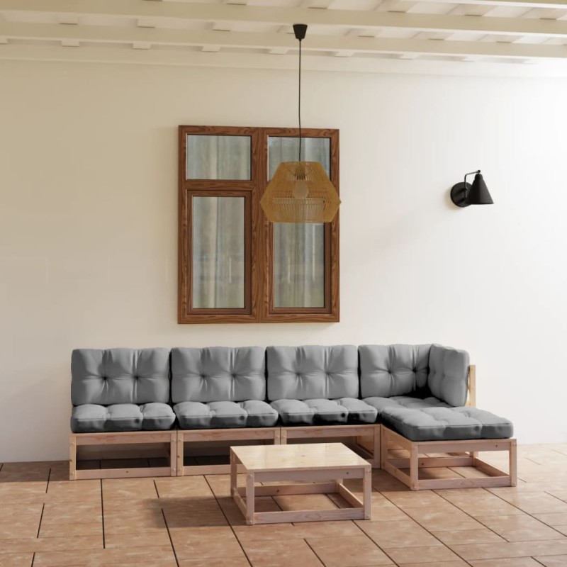 vidaXL Muebles de jardín 6 piezas con cojines de madera de pino maciza vidaXL Muebles de jardín 6 piezas con cojines de madera de pino maciza