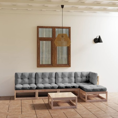 vidaXL Muebles de jardín 6 piezas con cojines de madera de pino maciza