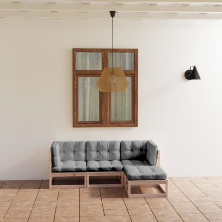 vidaXL Juego de muebles de jardín 4 pzas y cojines madera pino maciza