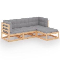 vidaXL Juego de muebles de jardín 4 pzas y cojines madera pino maciza