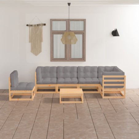 vidaXL Juego de muebles de jardín 7 pzas y cojines madera maciza pino
