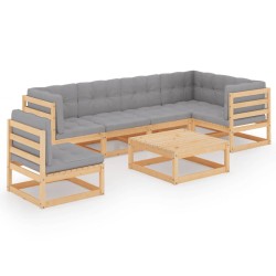 vidaXL Juego de muebles de jardín 7 pzas y cojines madera maciza pino