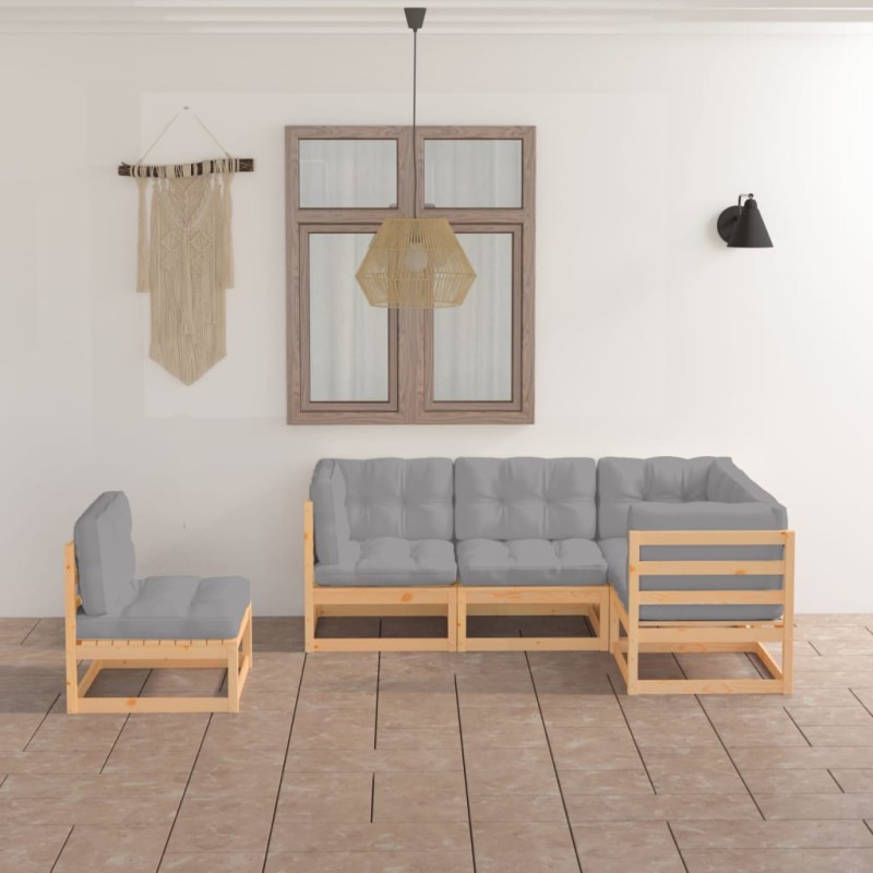 vidaXL Juego de muebles de jardín 5 pzas y cojines madera pino maciza vidaXL Juego de muebles de jardín 5 pzas y cojines madera pino maciza