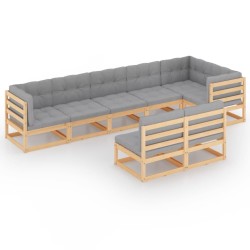 vidaXL Muebles de jardín 8 pzas y cojines madera maciza pino