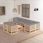vidaXL Juego de muebles de jardín 9 pzas y cojines madera maciza pino vidaXL Juego de muebles de jardín 9 pzas y cojines madera maciza pino