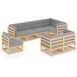vidaXL Muebles de jardín 8 pzas y cojines madera maciza pino