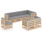 vidaXL Muebles de jardín 8 pzas y cojines madera maciza pino