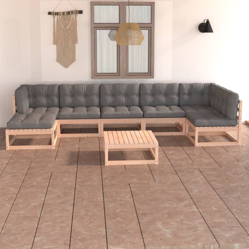 vidaXL Muebles de jardín 8 pzas y cojines madera maciza pino vidaXL Muebles de jardín 8 pzas y cojines madera maciza pino
