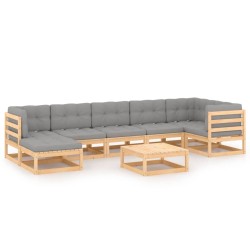 vidaXL Muebles de jardín 8 pzas y cojines madera maciza pino