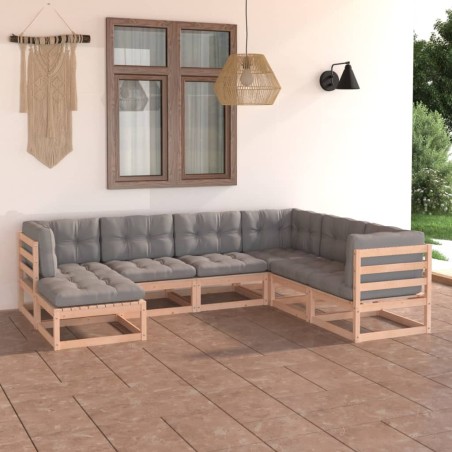 vidaXL Juego de muebles de jardín 7 pzas y cojines madera maciza pino