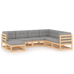 vidaXL Juego de muebles de jardín 7 pzas y cojines madera maciza pino