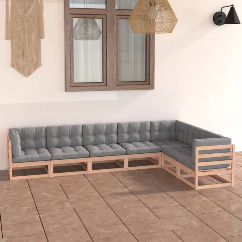 vidaXL Juego de muebles de jardín 7 pzas y cojines madera maciza pino vidaXL Juego de muebles de jardín 7 pzas y cojines madera maciza pino