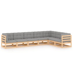 vidaXL Juego de muebles de jardín 7 pzas y cojines madera maciza pino