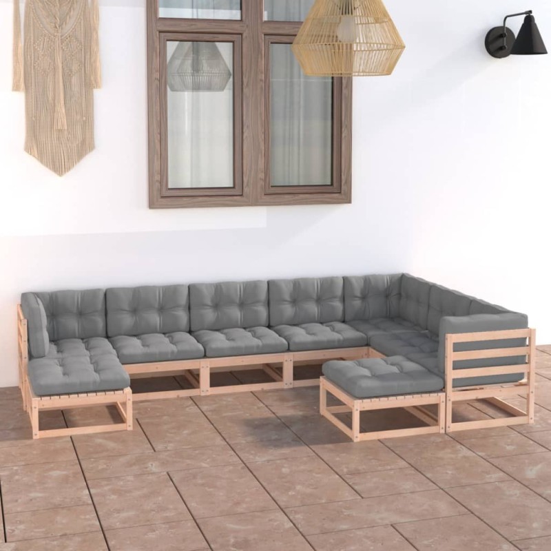 vidaXL Juego de muebles de jardín 9 pzas y cojines madera maciza pino vidaXL Juego de muebles de jardín 9 pzas y cojines madera maciza pino