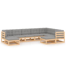 vidaXL Juego de muebles de jardín 9 pzas y cojines madera maciza pino