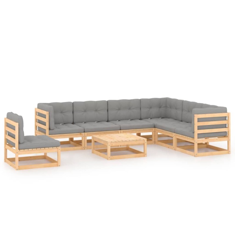 vidaXL Muebles de jardín 8 pzas y cojines madera maciza pino vidaXL Muebles de jardín 8 pzas y cojines madera maciza pino