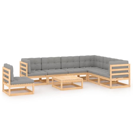 vidaXL Muebles de jardín 8 pzas y cojines madera maciza pino