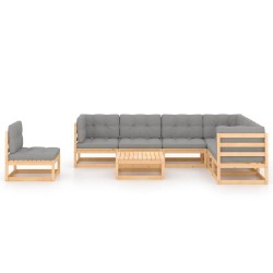 vidaXL Muebles de jardín 8 pzas y cojines madera maciza pino