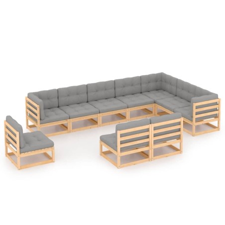 vidaXL Juego de muebles de jardín 10 pzas y cojines madera maciza pino