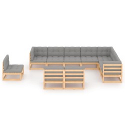 vidaXL Juego de muebles de jardín 10 pzas y cojines madera maciza pino