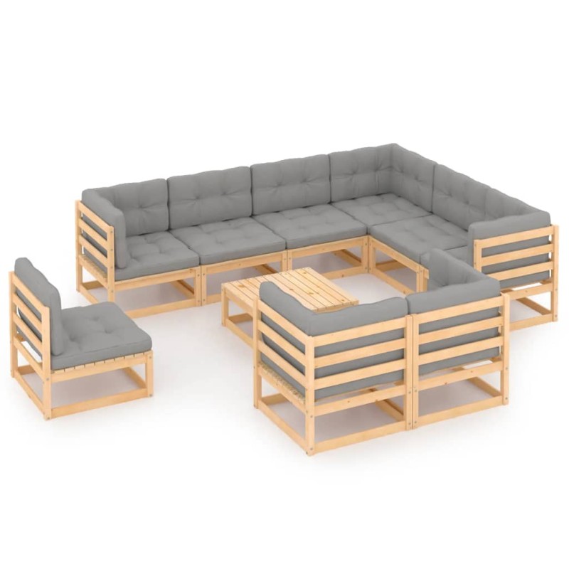 vidaXL Juego de muebles de jardín 10 pzas y cojines madera maciza pino vidaXL Juego de muebles de jardín 10 pzas y cojines madera maciza pino