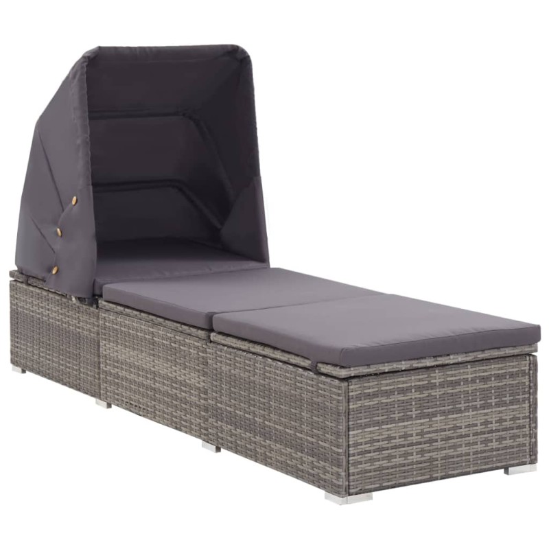 vidaXL Tumbona con toldo y cojín ratán sintético gris vidaXL Tumbona con toldo y cojín ratán sintético gris