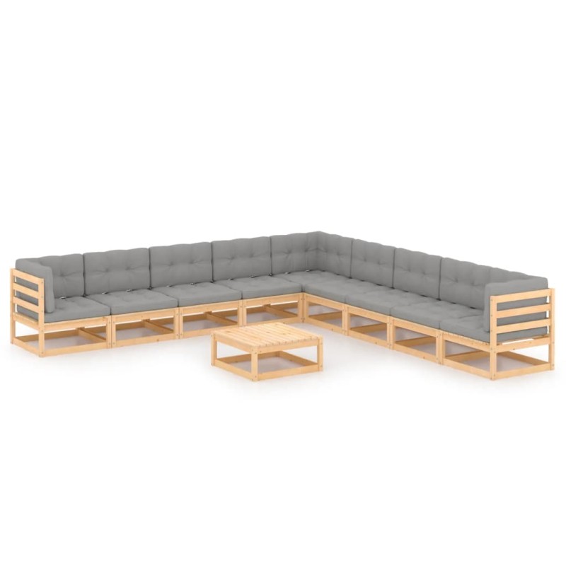 vidaXL Juego de muebles de jardín 10 pzas y cojines madera maciza pino