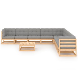 vidaXL Juego de muebles de jardín 10 pzas y cojines madera maciza pino