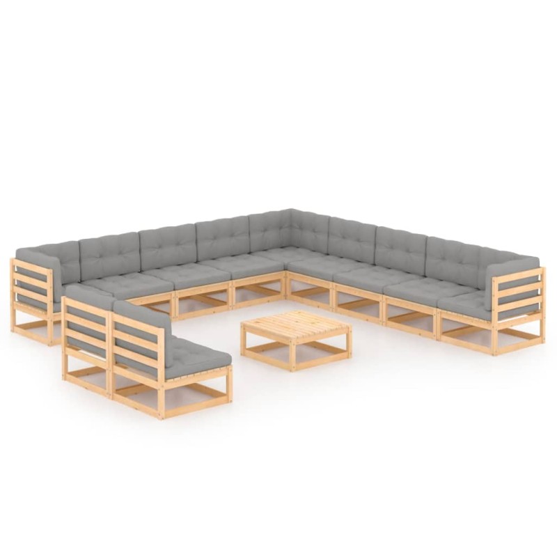 vidaXL Juego de muebles de jardín 12 pzas y cojines madera maciza pino vidaXL Juego de muebles de jardín 12 pzas y cojines madera maciza pino