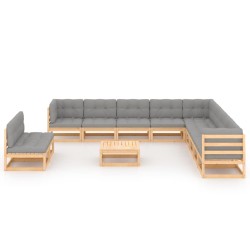 vidaXL Juego de muebles de jardín 12 pzas y cojines madera maciza pino