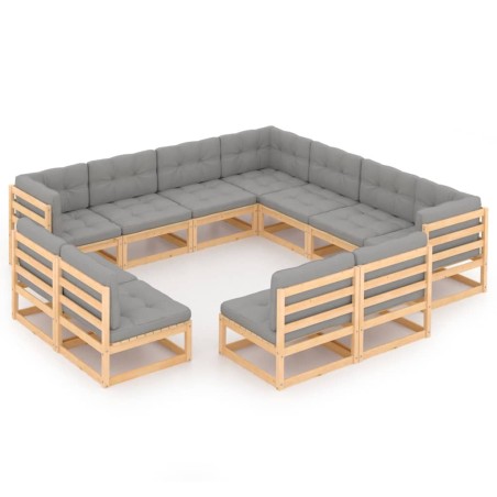 vidaXL Juego de muebles de jardín 11 pzas y cojines madera maciza pino