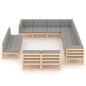 vidaXL Juego de muebles de jardín 11 pzas y cojines madera maciza pino vidaXL Juego de muebles de jardín 11 pzas y cojines madera maciza pino
